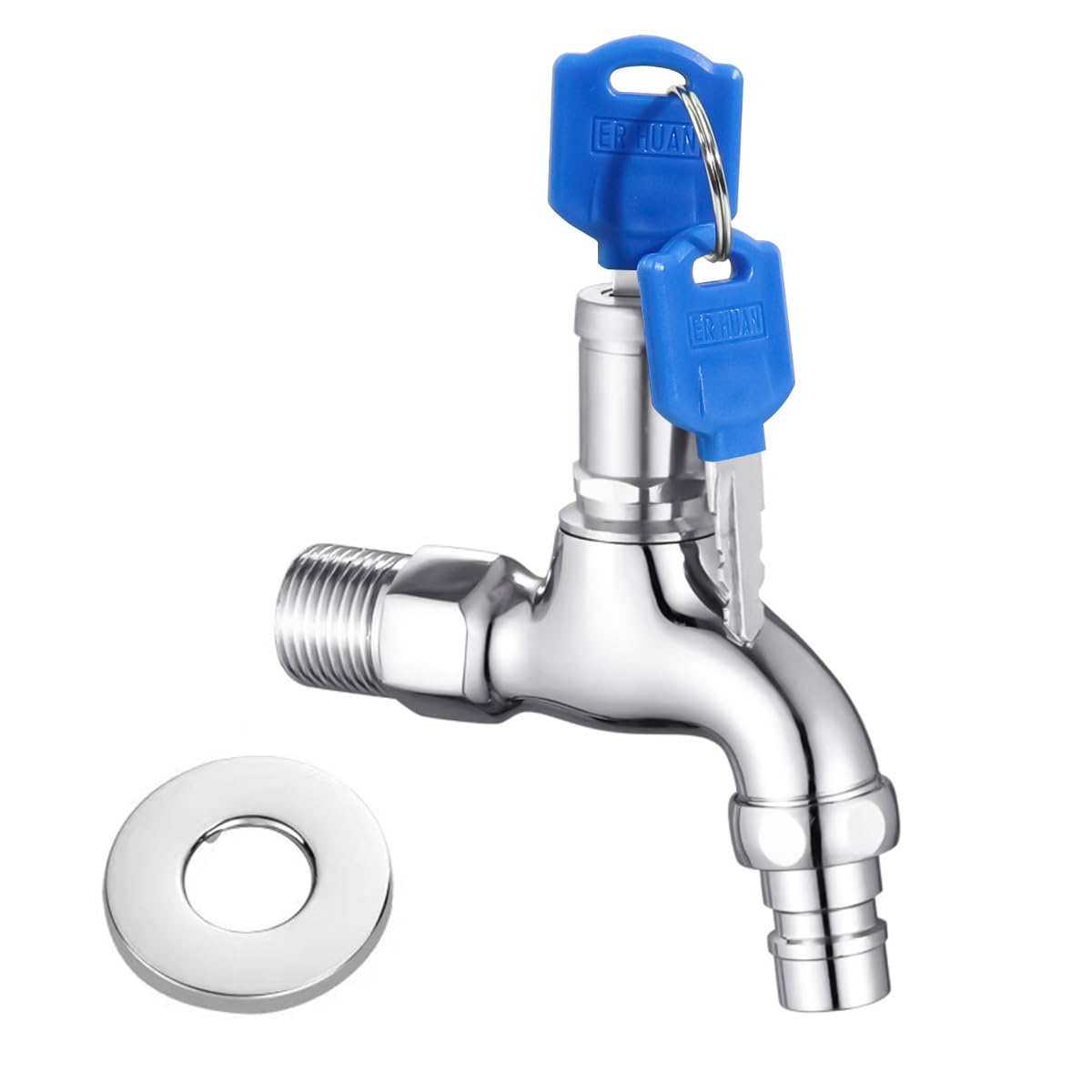 HASTHIP 2PCS Dual-Spout Faucet with Intergrated Lock & Keys Universal Stainless Steel 1/2 HASTHIP 2PCS Dual-Spout Faucet with Intergrated Lock & Keys Universal Stainless Steel 1/2